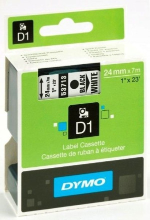 Taśma Dymo 24mm x 7m D1 biała (czarny druk)