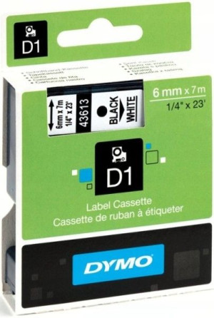 Taśma Dymo 6mm x 7m D1 biała (czarny druk)