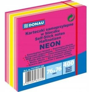 Karteczki DONAU 76x76mm (1x400) mix neon różowy