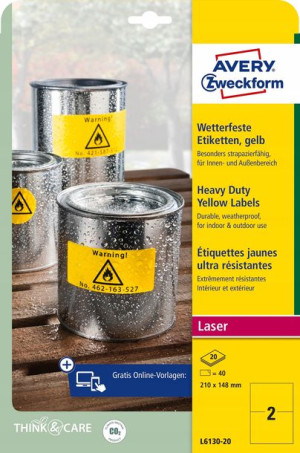 Etykiety poliestrowe 210x148 mm AVERY żółte
