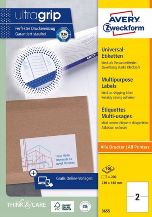 Etykiety uniwersalne AVERY Ultragrip 210x148 mm