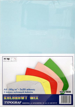 Papier kolorowy A4 80g mix mieszane 100 ark.