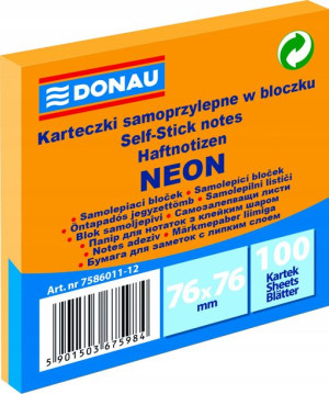 Karteczki DONAU 76x76mm (1x100) pomarańczowe neon
