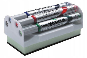 Zestaw 4 markerów do tablic Pentel MWL5S+gąbka okr