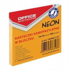 Karteczki OP 76x76mm (1x100) pomarańczowe neon