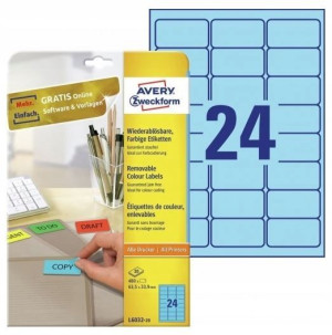 Etykiety usuwalne AVERY 210x297 mm niebieskie