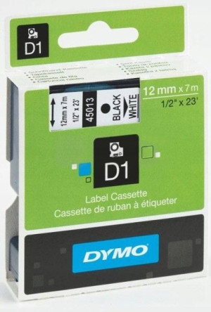 Taśma Dymo 12mm x 7m D1 biała (czarny druk)