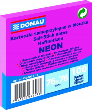 Karteczki Donau 76x76mm (1x100) różowe neon