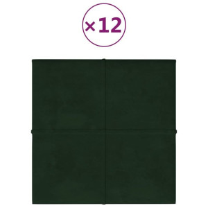 Panele ścienne, 12 szt, ciemnozielone, 30x30 cm, aksamit 1,08m²