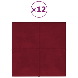 Panele ścienne, 12 szt, kolor wina, 30x30 cm, aksamit, 1,08 m²