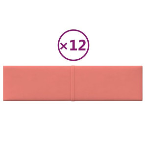 Panele ścienne, 12 szt., różowy, 60x15 cm, aksamit, 1,08 m²