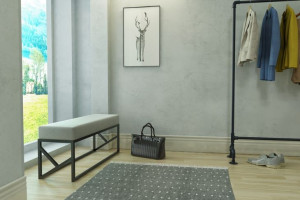 Stylowa ławka tapicerowana ze stali Elinor 60x30cm, podnóżek, taboret loft