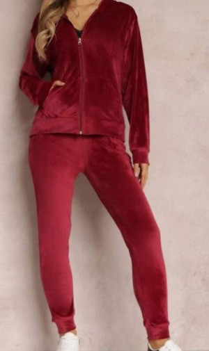 Dresy Damskie Welurowe Komplet Bordowe 5/6xl Duże