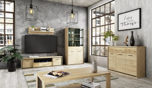  Zestaw Mebli Salon Pokój z Ozdobną DESKĄ LED MODENA