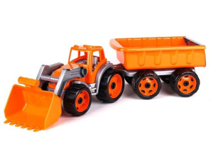 Traktor Spychacz Z Łyżką Przyczepka Pomarańczowy 3688