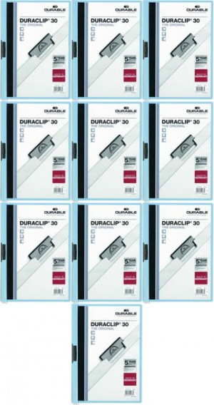 Skoroszyt plastikowy Durable Duraclip A4 do 30 kartek niebieski x10
