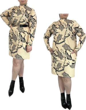 Sukienka Dzianinowa Ze Stójką Plus Size Wawa Beżowa 44/2xl