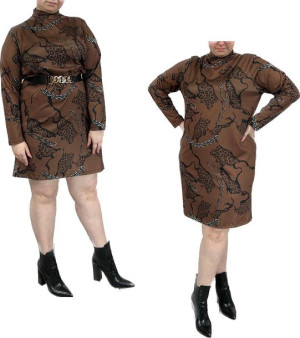 Sukienka Dzianinowa Ze Stójką Plus Size Wawa Brązowa 48/4xl