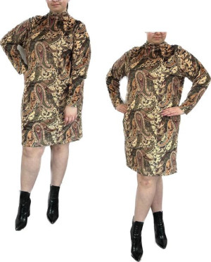 Sukienka Welurowa Ze Stójką Wzorzysta Wawa 46/3xl