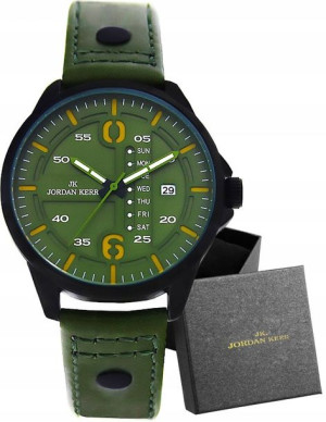 Zegarek Męski Khaki Styl Militarny Zielony Skóra