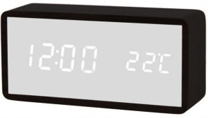 Drewniany Budzik Temp. Lustrzana Czytelna Tarcza