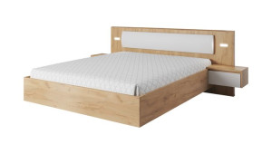 Łóżko Z Oświetleniem Led + Stoliki Nocne 160x200 Xara Dąb Craft Złoty/biały