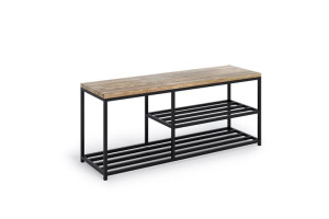 Loftowa ławka stalowa Livi z dębowym siedziskiem 4cm 70x30cm, półki na buty