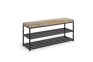 Loftowa ławeczka taboret z półkami Gina 100x30cm, regał na buty dębowy 2cm