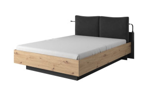 Łóżko Z Pojemnikiem Stelaż Metalowy + Led + Usb Nero Dąb Artisan/antracyt