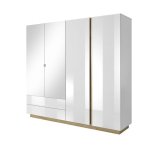 SZAFA 220 cm GARDEROBA Lustro Szuflady Drążek Półki ARLET BIAŁY POŁYSK