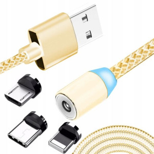 Kabel Magnetyczny 3w1 Do Iphone Micro Usb Typ-c 1m