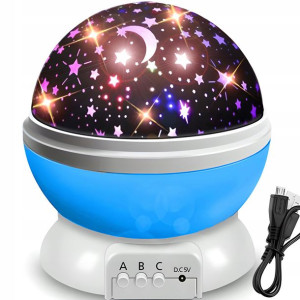 Lampka Nocna Projektor Gwiazd Nieba Obrotowa 2w1