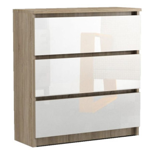 Komoda 3 szuflady LIRA 3S 80 cm dąb sonoma / wysoki połysk AKRYL