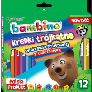 Kredki trójkątne w drewnie BAMBINO 12 kolorów z glinki + temperówka
