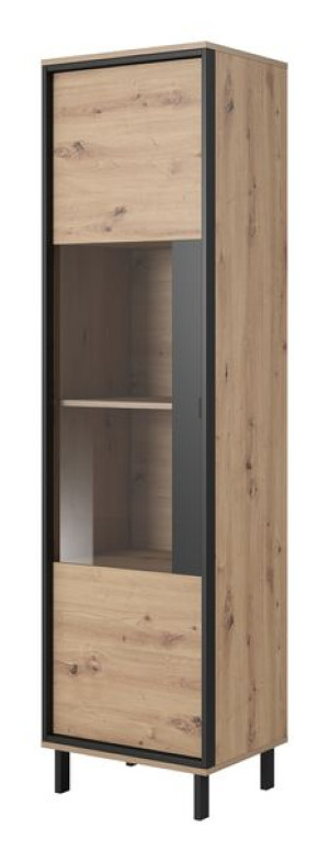 Stojąca Witryna WYSOKIE NÓŻKI + LED  NERO DĄB ARTISAN / ANTRACYT