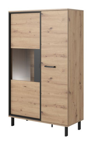 Stojąca Witryna WYSOKIE NÓŻKI + LED 90 cm  NERO DĄB ARTISAN / ANTRACYT