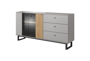 WITRYNA KOMODA 175 cm KREDENS + LED AVEST Szary Platynowy / Dąb Artisan