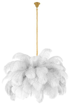 Lampa wisząca TIFFANY 200 biała mosiądz / naturalne pióra