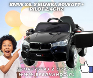 Auto na akumulator BMW X6 Czarne koła EVA, 2 silniki, 90Watt + pilot 2,4Ghz