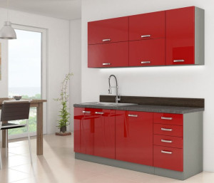 Meble Kuchenne Rose Iv 180cm Czerwony Połysk Z Blatem