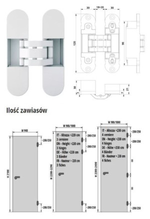 Zawias Wpuszczany Invisacta 300 3-d 60 Kg Otlav Biały