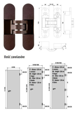 Zawias Wpuszczany Invisacta 300 3-d 60 Kg Otlav Brązowy