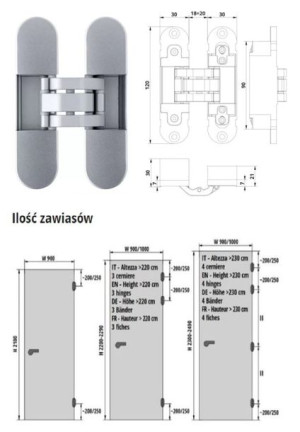 Zawias Wpuszczany Invisacta 300 3-d 60 Kg Otlav Chrom Matowy
