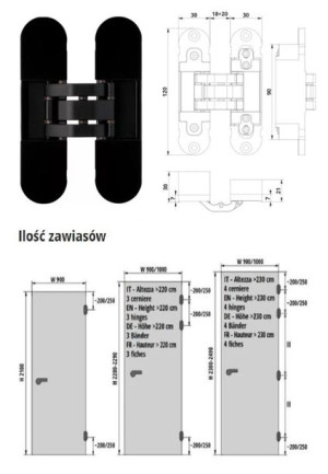 Zawias Wpuszczany Invisacta 300 3-d 60 Kg Otlav Czarny
