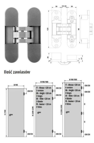 ZAWIAS WPUSZCZANY INVISACTA 300 3-D 60 KG OTLAV Nikiel matowy