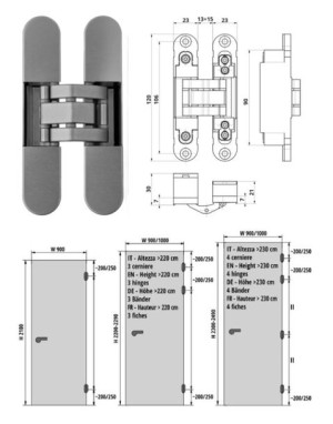 ZAWIAS WPUSZCZANY INVISACTA 230 3-D 60 KG OTLAV Nikiel matowy