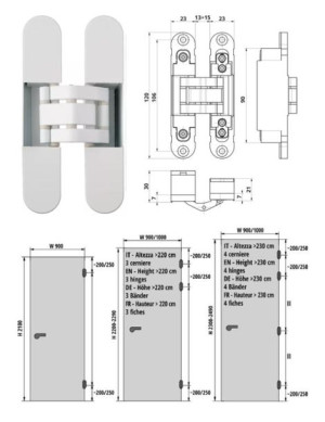 Zawias Wpuszczany Invisacta 230 3-d 60 Kg Otlav Biały