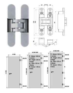 Zawias Wpuszczany Invisacta 230 3-d 60 Kg Otlav Chrom Matowy