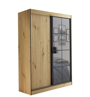 SZAFA 150 cm GARDEROBA PRZESUWNA Lustro Drążek Półki Dąb ARTISAN OLEK