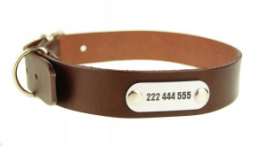 Obroża dla psa -skórzana - grawer - 25cm-33cm ciemny brąz